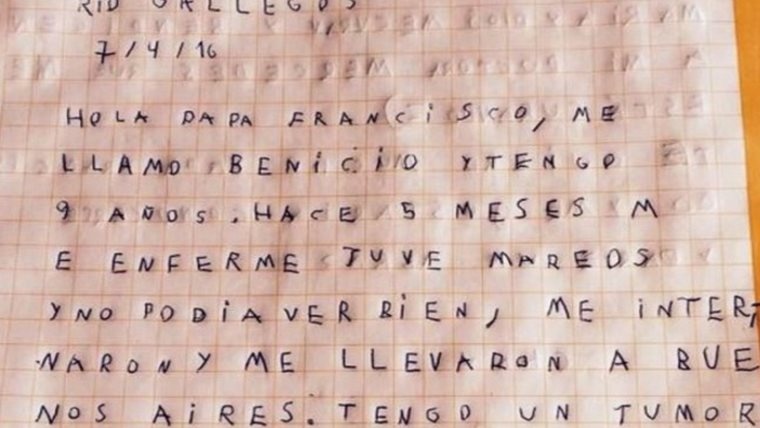 Carta de Benicio al Papa