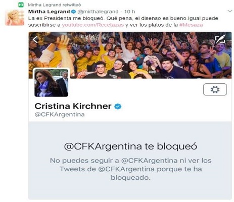 Cristina Kirchner bloqueó en Twitter a Mirtha Legrand (Clarín)