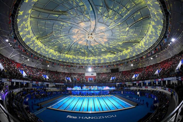 Una vista de la sede del Mundial de natación en pileta corta, en Hangzhou, China. Foto: AFP