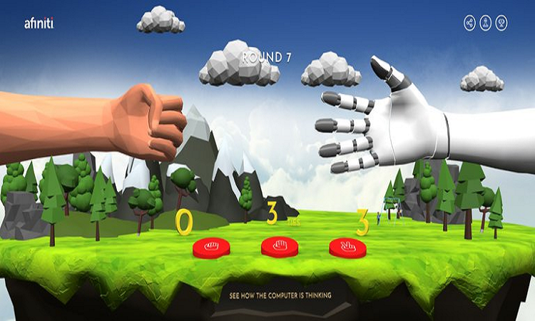 La página invita a jugar el clásico Piedra, papel o tijera con un sistema de inteligencia artificial - infobae
