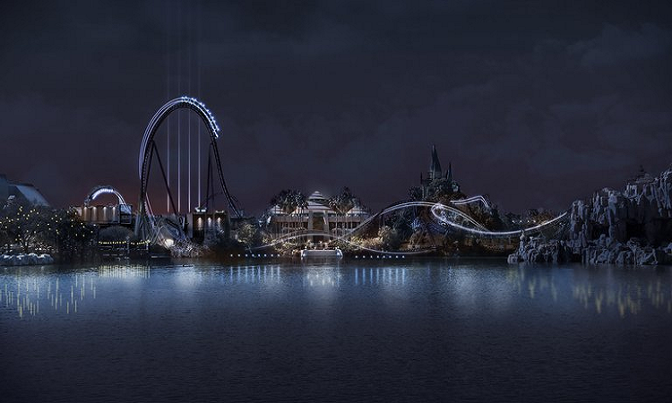 VelociCoaster Nighttime Lagoon, la montaña rusa que estará en Universal Studios Orlando el próximo verano de USA (Universal Parks & Resorts)