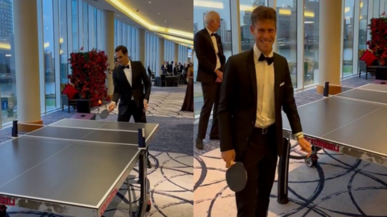 En la antesala a su despedida, Roger Federer jugó al ping pong con el “Peque” Schwartzman - NA