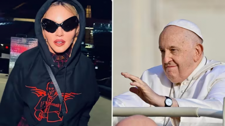 La polémica vestimenta de Madonna en Italia con la imagen del papa Francisco (Instagram @madonna /EFE/EPA)