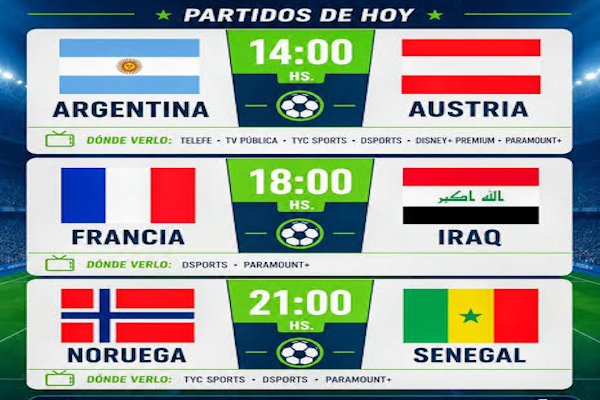 Mundial, hoy: partidos del lunes 22 de junio, hora y dónde ver en vivo. - La Guía